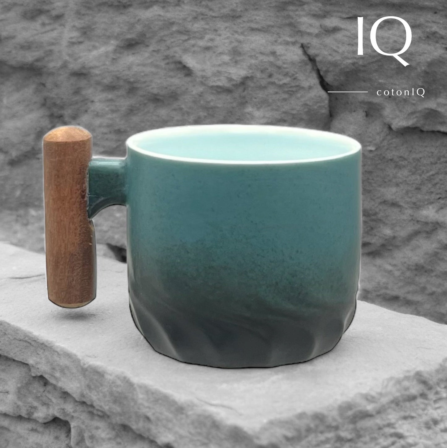 Designer-Espressotasse mit Holzgriff – Schwarz-Grün – 70 ml-0
