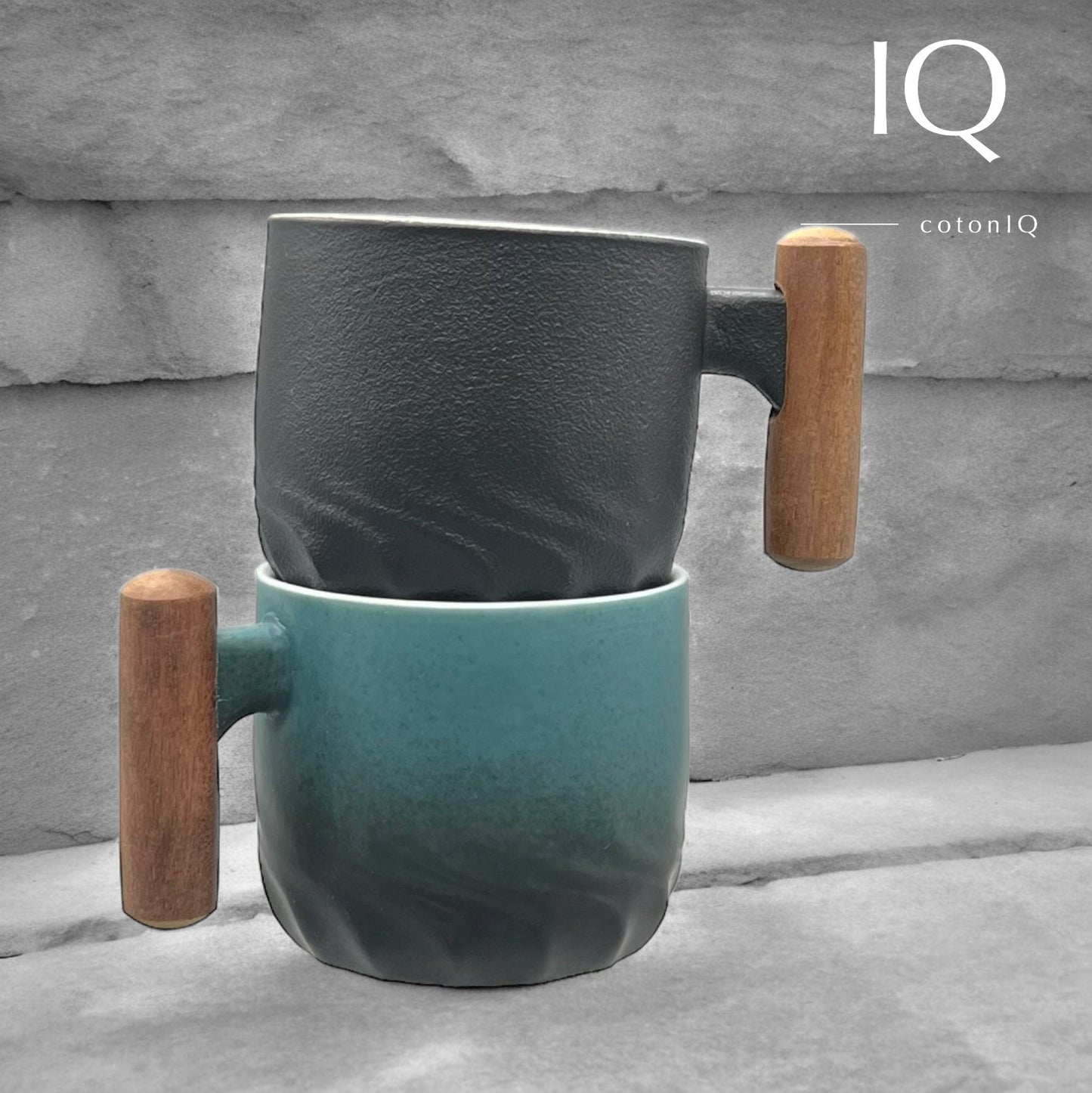 Designer-Espressotasse mit Holzgriff – Schwarz-Grün – 70 ml-2